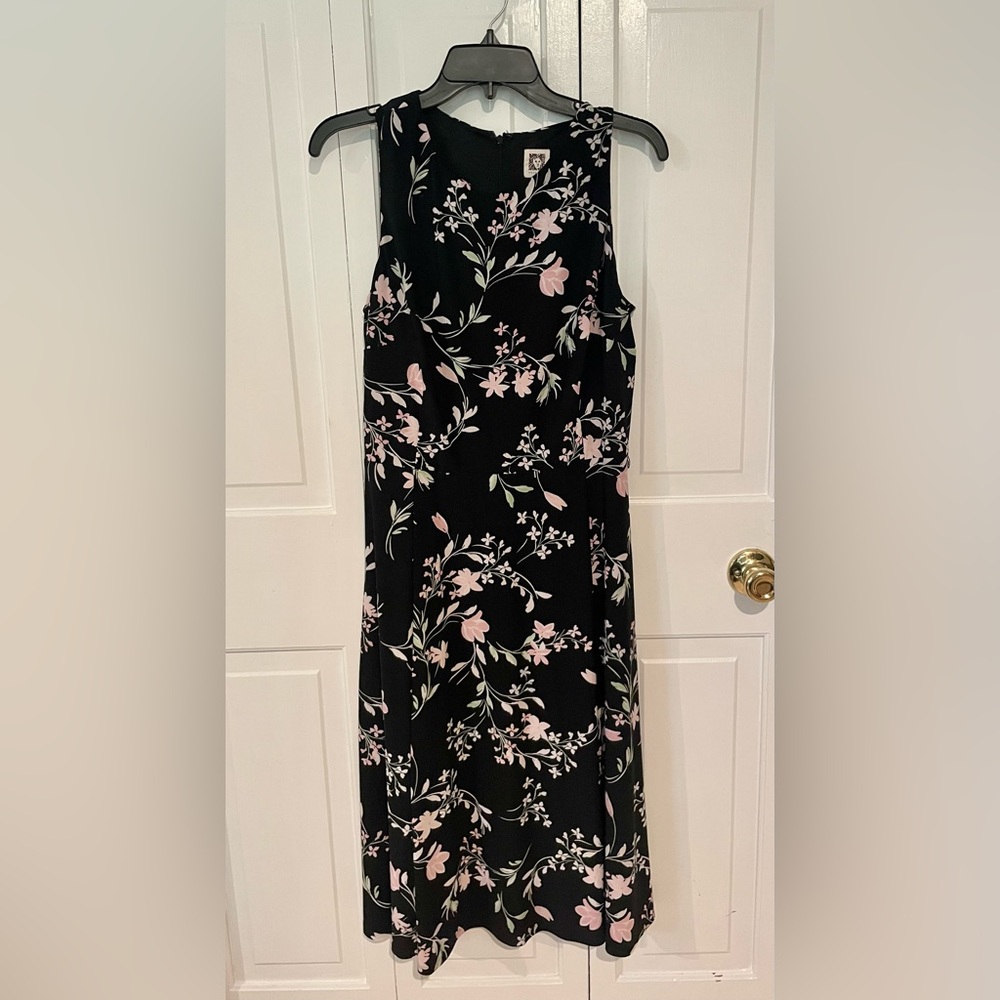 Anne Klein Sleeveless Floral Dress Black with Pink Sz 14